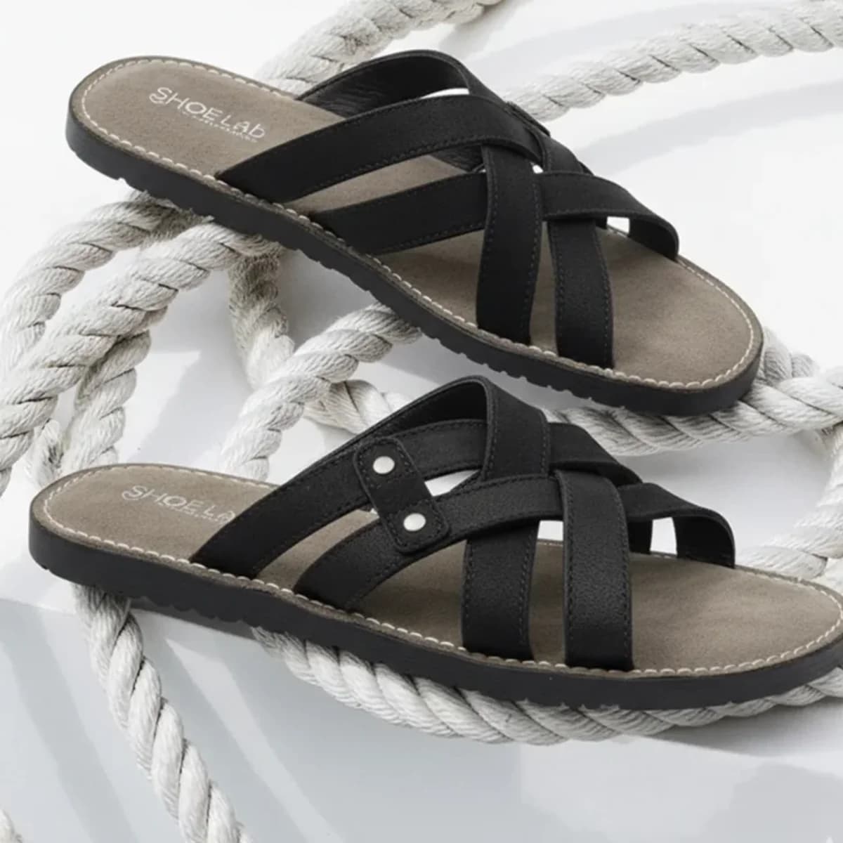 Leather Criss-Cross Sandal Black — view 4