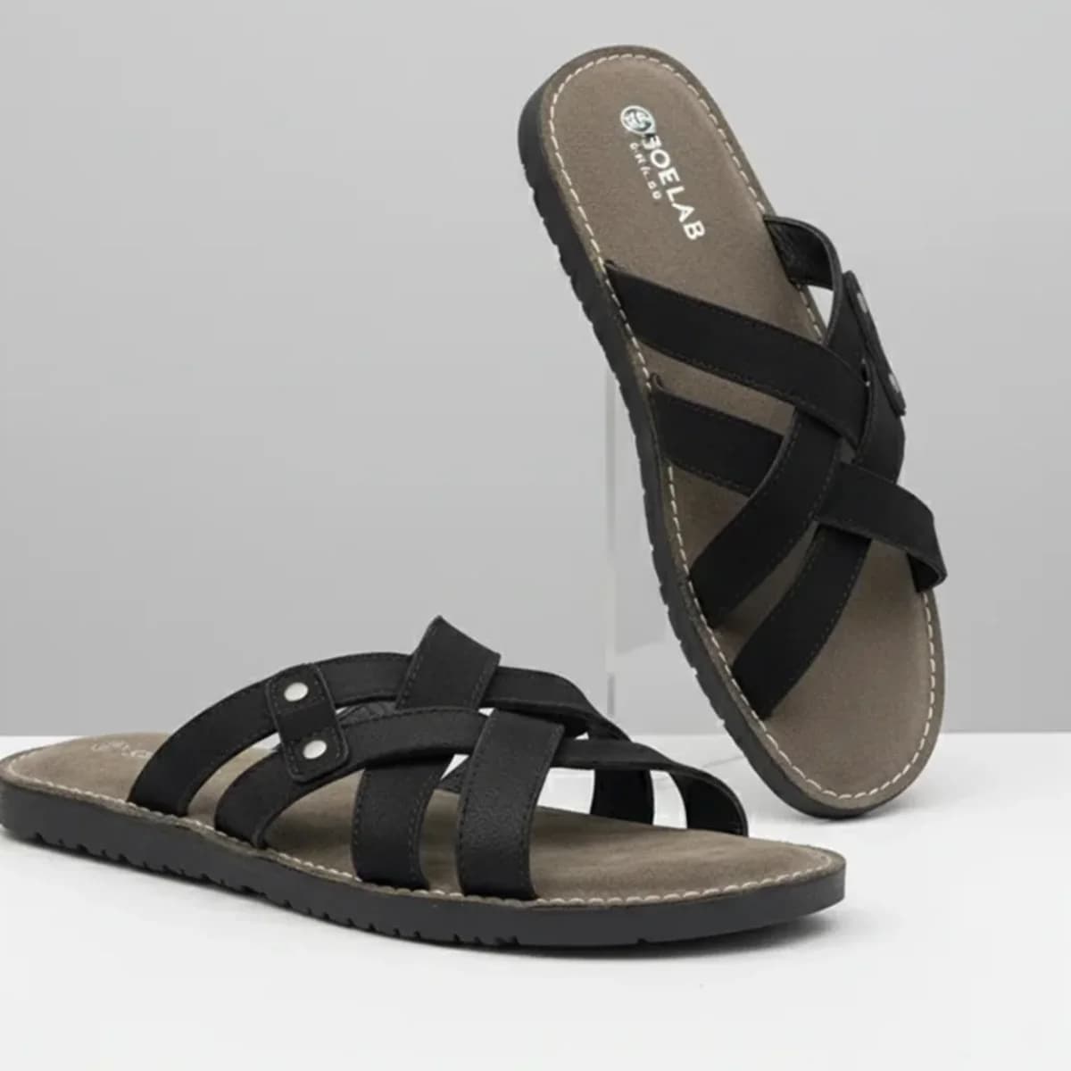 Leather Criss-Cross Sandal Black — view 2