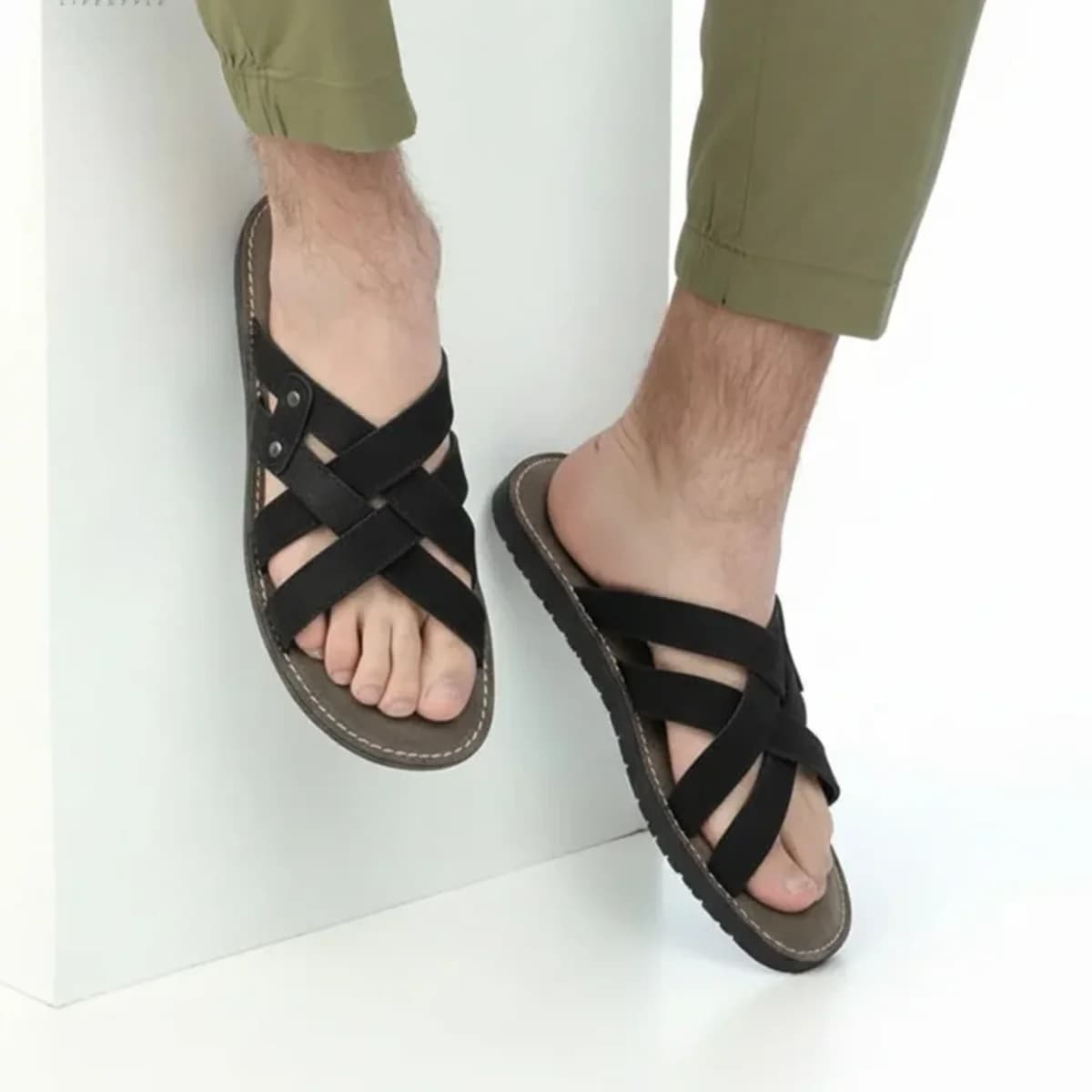 Leather Criss-Cross Sandal Black — view 3